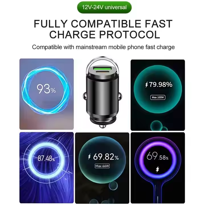 Fast Charging Car Charger Support 100W PD USB QC3.0 Mini Car Charger Adapter for iPhone, Samsung , Huawei etc.