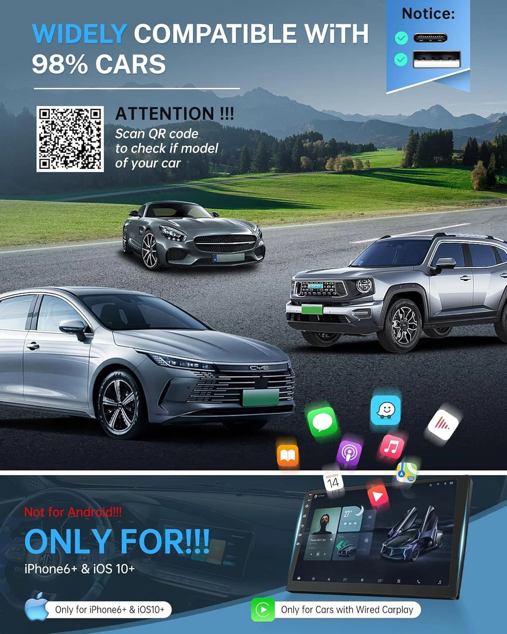 Wireless CarPlay USB Adapter Dongle - Effortless IOS Mirroring For Cars