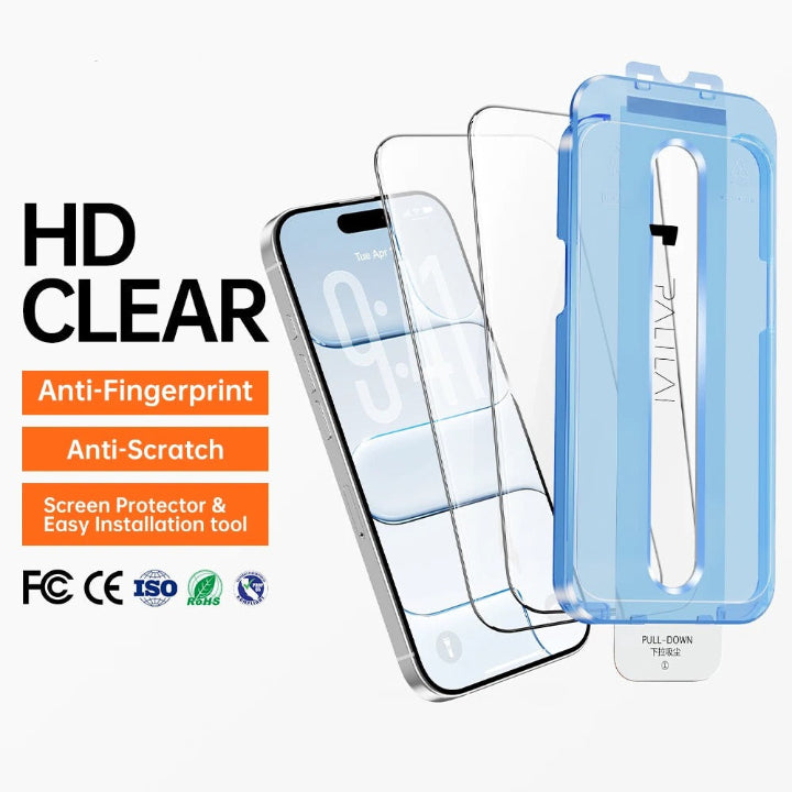 iPhone Series 14,15,16&17 clear screen protector with self application Kit